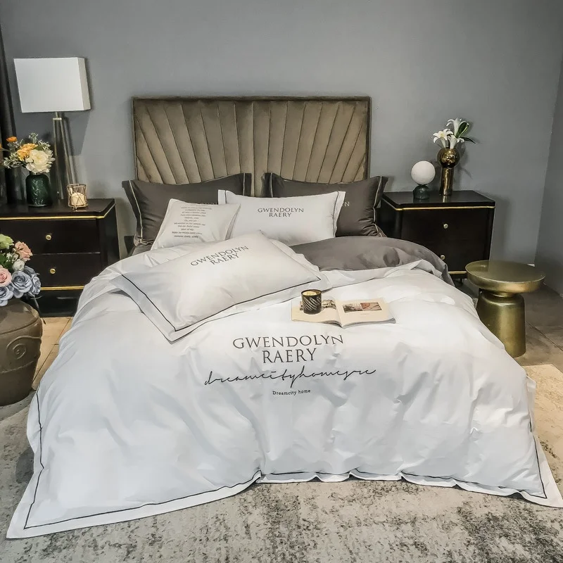 
Factory direct sell modern simple design 4 piece 100% cotton king size comforter duvet cover bedding set 