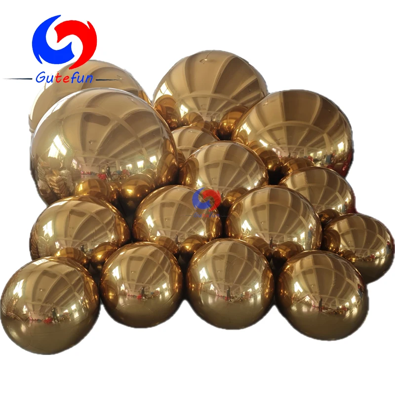 2ft/2.6ft/3.3ft/5ft/ 6ft/6.6ft decorative gold colours inflatable mirror balloons golden big shiny balls with pumps