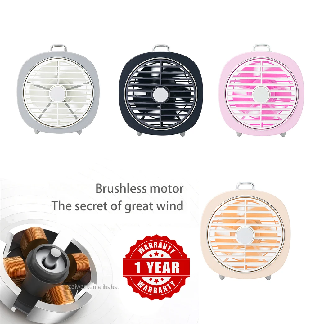 BSCI Portable LED ultra silent Fan Desk Stand Mini Customizable color USB Electric table fan KC battery brushless motor LED fan