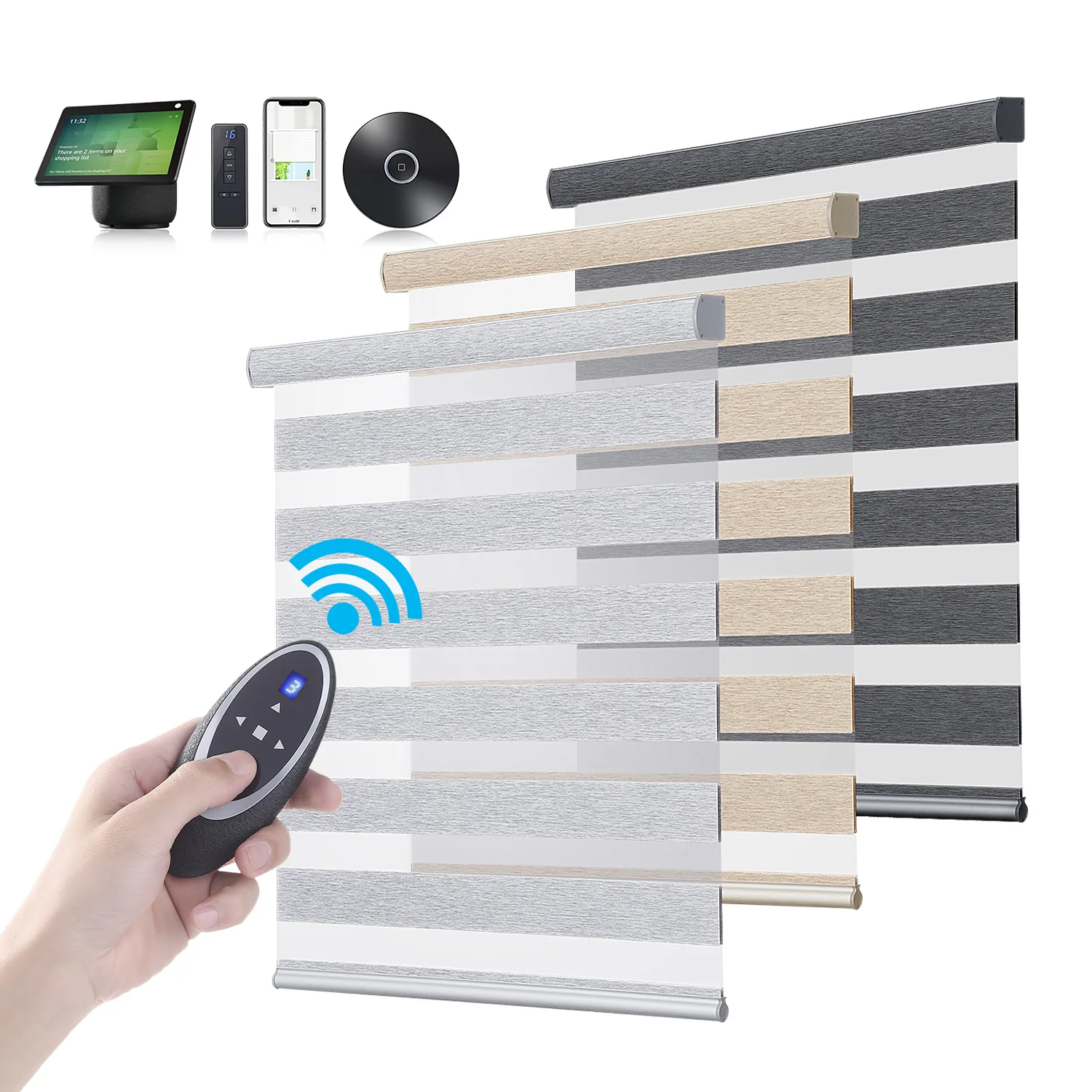 Indoor Motorized Zebra Blinds Shade App Controlled Electric Polyester Blackout Day And Night Zebra Roller Blinds