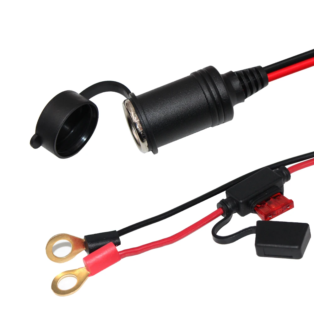 Car Wiring Battery Connector Female Cigarette lighter To O Ring Terminal With Fuse Housing Cable