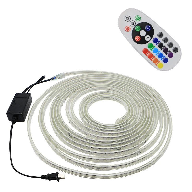 110V RGB LED Light Strip SMD 5050 Dimmable Flexible Smart Rope Light Remote Control USB Connectivity IP66 PVC Body Landscape