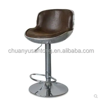 Full leather gas lift bar chairs Industrial Metal Adjustable Swivel Bar Stool Vintage Leather and Aviation Aluminum Bar Stool