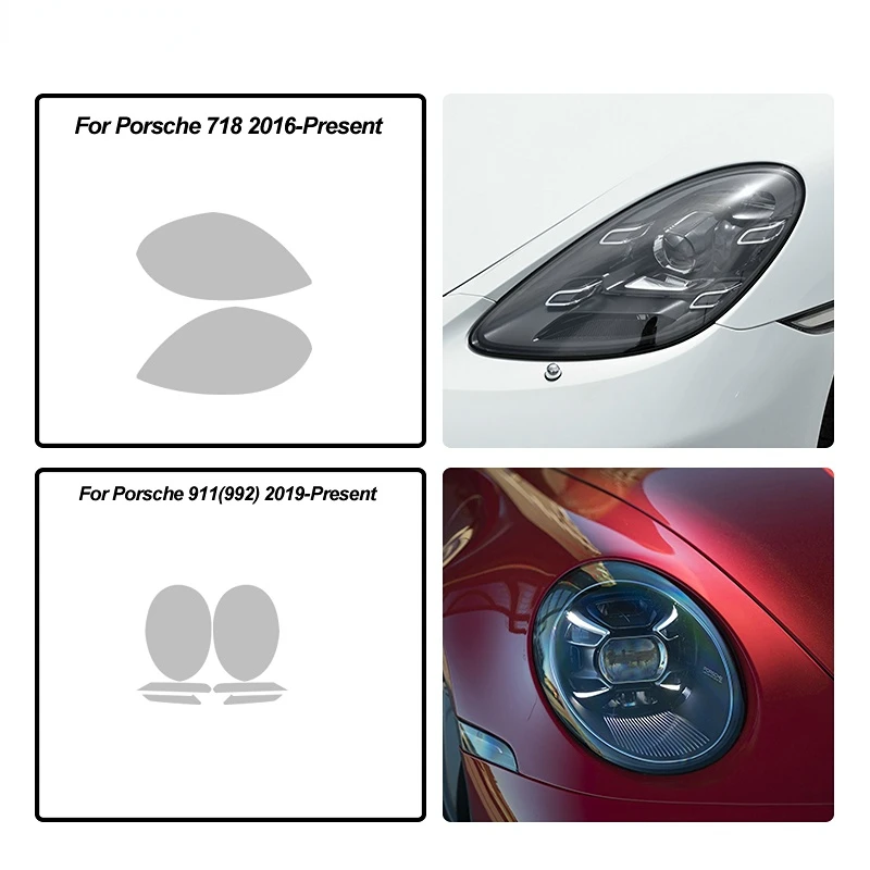 2 Pcs Car Front Light Transparent TPU Headlight Protective Film For Porsche 911 718 Cayenne Panamera Macan Taycan Accessories