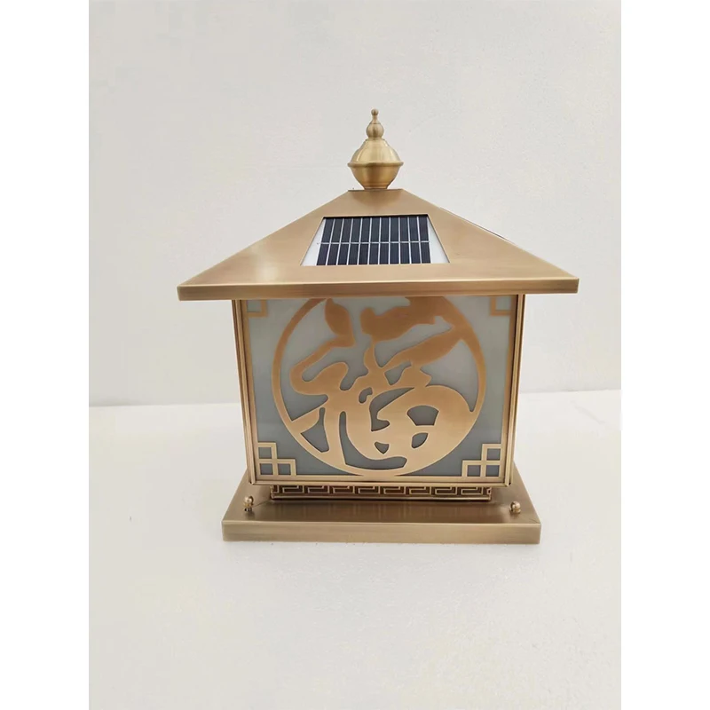 new arrival Solar Outdoor Column Lights  copper l Fence Pedestal Post Lamp Fixtures Outdoor Vintage LED Globe Pillar Lights