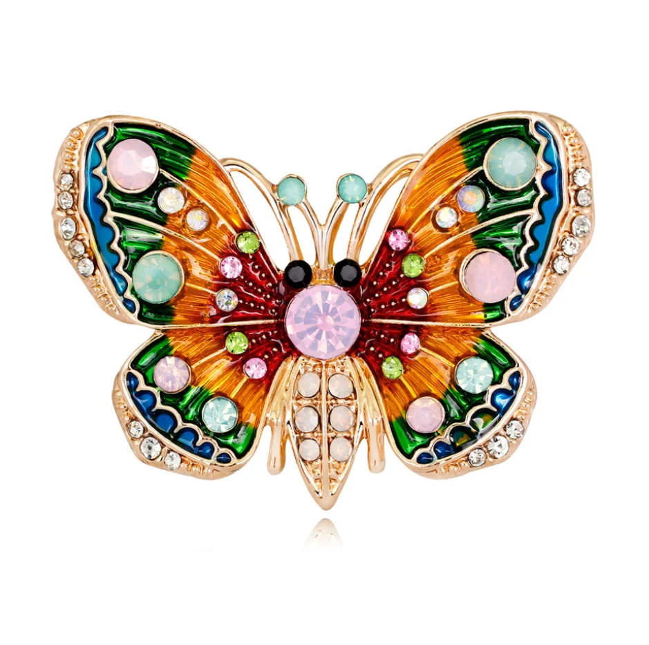 
Amazon Best seller Cute Cartoon Exquisite Fashion Color Butterfly Alloy Rhinestone Enamel Butterfly Insect Animal Brooch girl 
