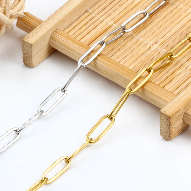 fine jewelry gold plated 4mm stainless steel rectangle paper clip paperclip chain meter on roll spool