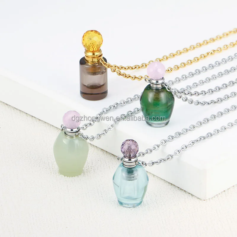 Custom Crystal Perfume Bottle Locket Stainless Steel Small Vial Necklace Jewelry for Women