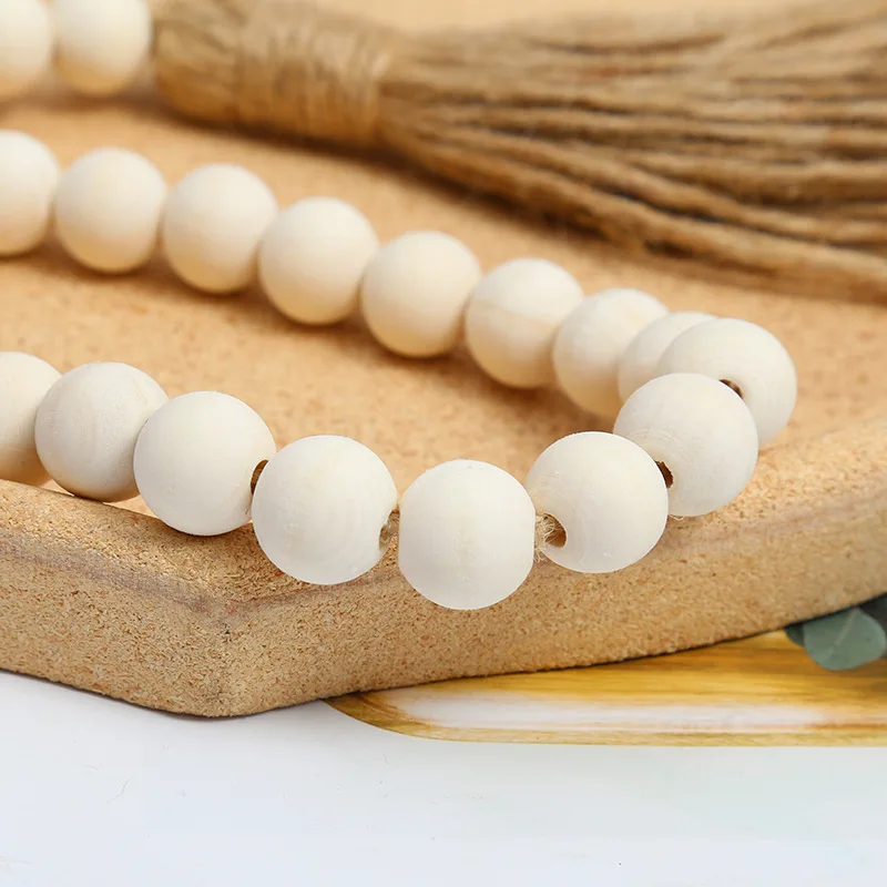 Handmade 14mm/16mm Hemp Rope Tassel Wall Hanging Art Deco Design Style Wooden Beads String Ball Home Decorative Hemu Style