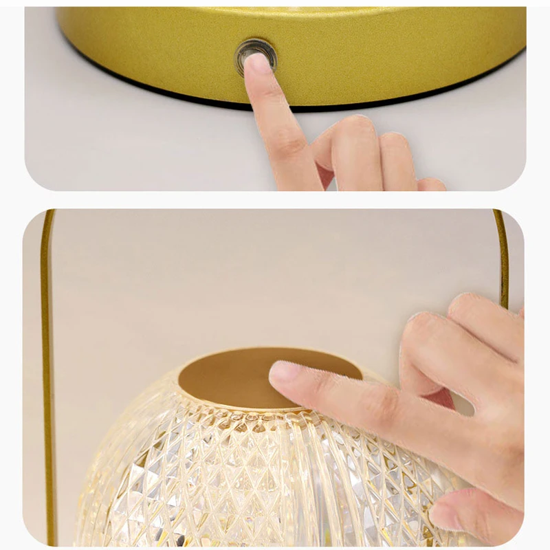 Indoor Bedroom Dining Room Round Table Lamp Warm Cold White Lighting Crystal Ball Night Dimmable Lamp Led Tap Light