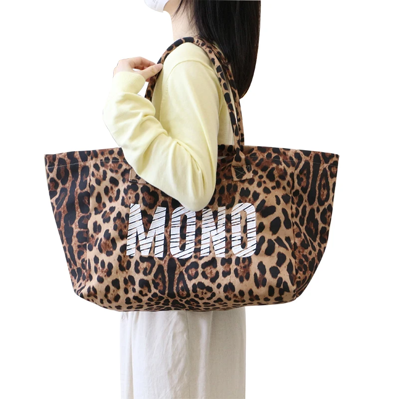 Eco custom tote bag durable cotton canvas new leopard casual canvas eco cotton tote bag shopping