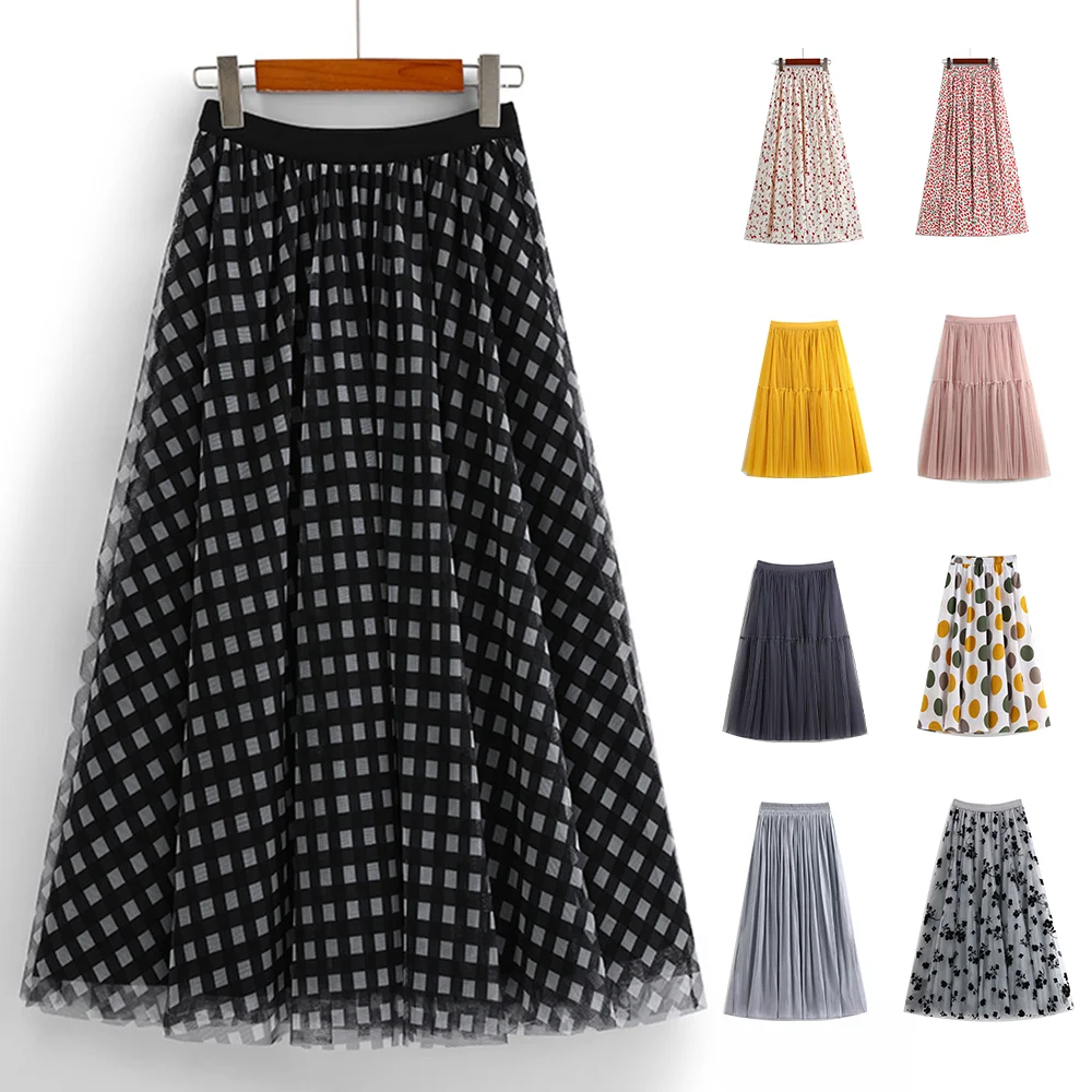 Hot Pleated Tennis print green Skirt Woman Beach Skirt Plaid Formal Designs casual Skirts for Women