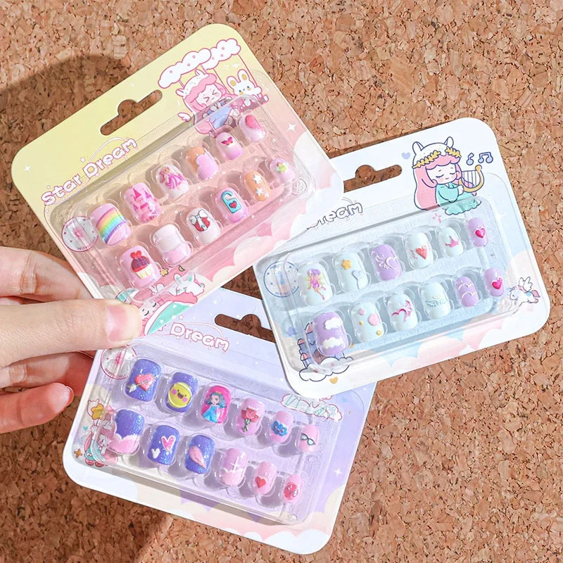 Wholesale 12pcs/box Easter Self Adhesive Kid Pre-glued False Nails Cute Rabbit Pattern Safety Rabbit Press On Nail