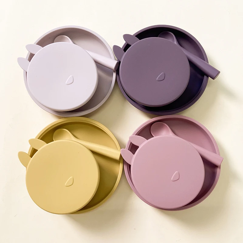 Eco friendly feeding plate set food grade suction cup bowl feeding set baby silicone plate set pro