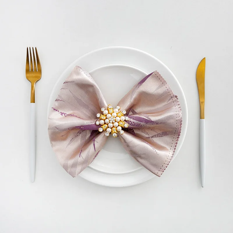 Wholesale  jacquard custom printed linen napkins thick yarn-dyed luxury european satin napkins for wedding