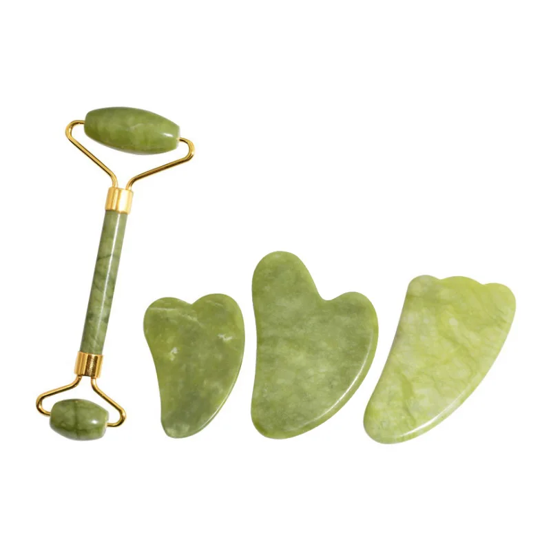 Manufacturer best face roller Xiuyan natural high quality jade roller and gua sha stone set portable guasha face massage tools