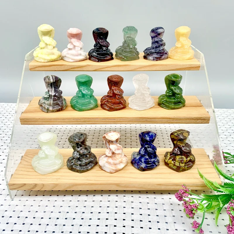 Wholesale Natural crystal snake hand made high quality craft heading obsidian red network green jade snake animal for decoration