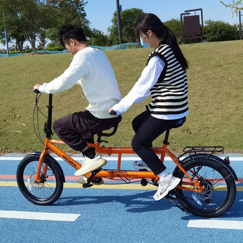 20 Inch 3 Person Fashion Folding Bike Factory Direct Sightseeing Bicycle Double Adult Tandem Bike