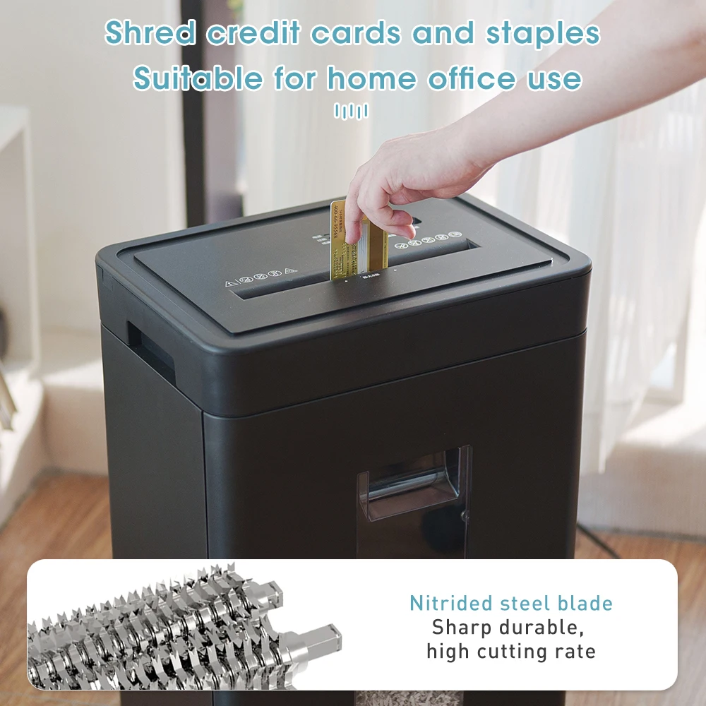 8 Sheets commercial paper shredder Motor 20L High confidentiality level P-5 Manual feed 2*12mm For home office use
