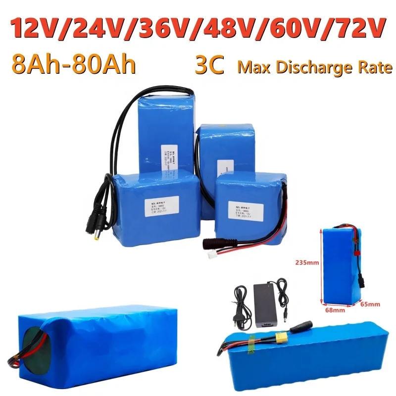 36V 48V 60V 72V 10ah 20ah 30ah Battery Pack Customizable 18650 Lithium-Ion Battery for Electric Tricycles Electric Scooters