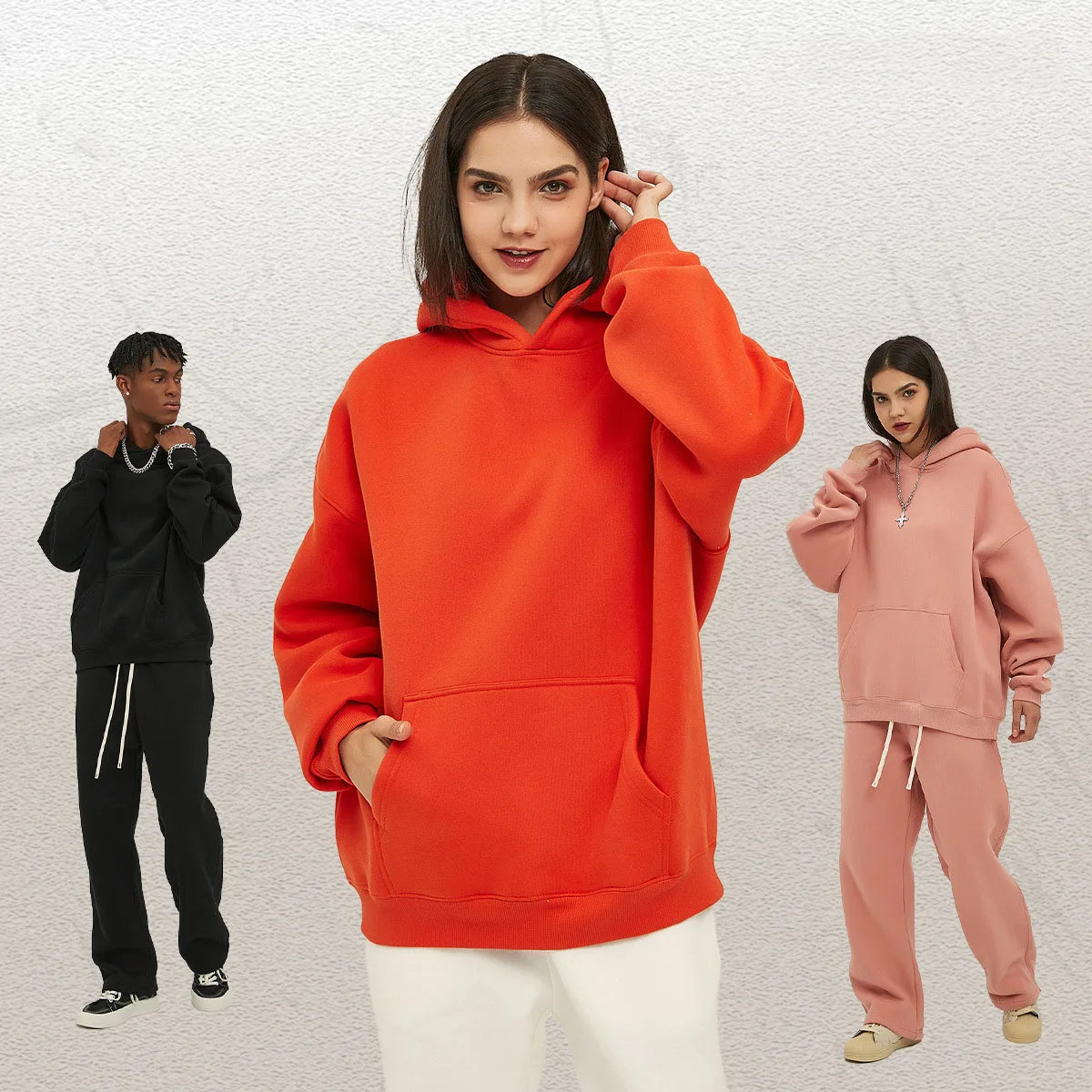 Luxury high quality  oversized hoodie and jogger set wholesale plain color hoodie unisex sweatpants and hoodie set 2023 winter