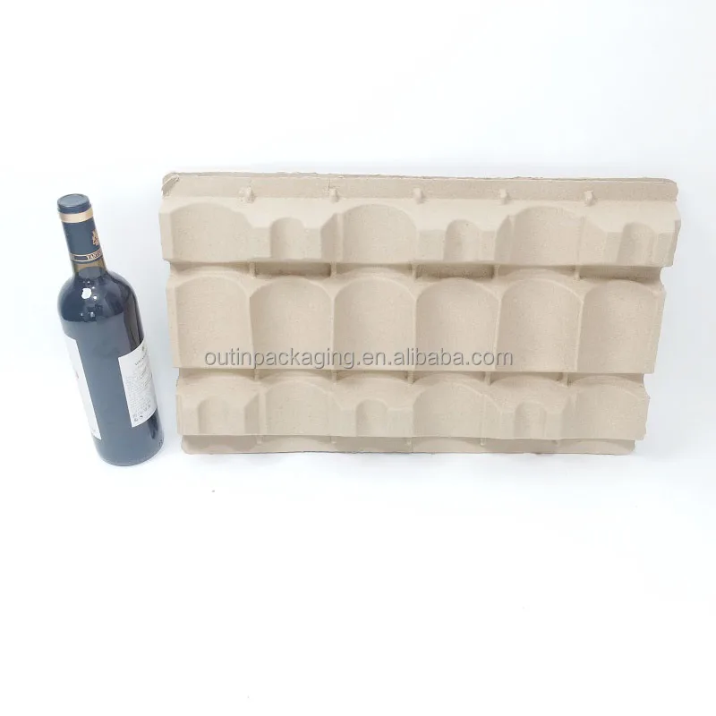 biodegradable eco Molded pulp wine bottle packaging inner tray wine bottle shipper tray paper pulp tray for wine bottles carrier