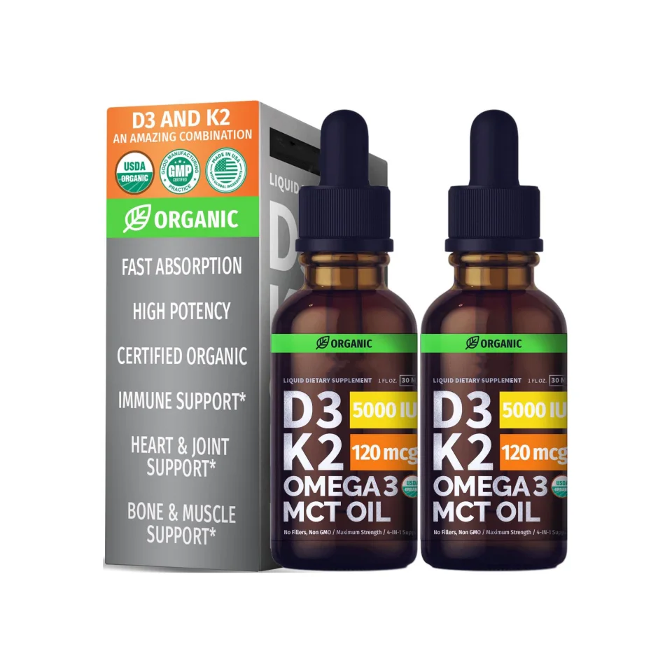 (2 упаковки) Витамин D3 + K2 капли с MCT маслом Omega 3 максимальная сила витамина D 5000 IU поддержка логотипа и этикетки на заказ