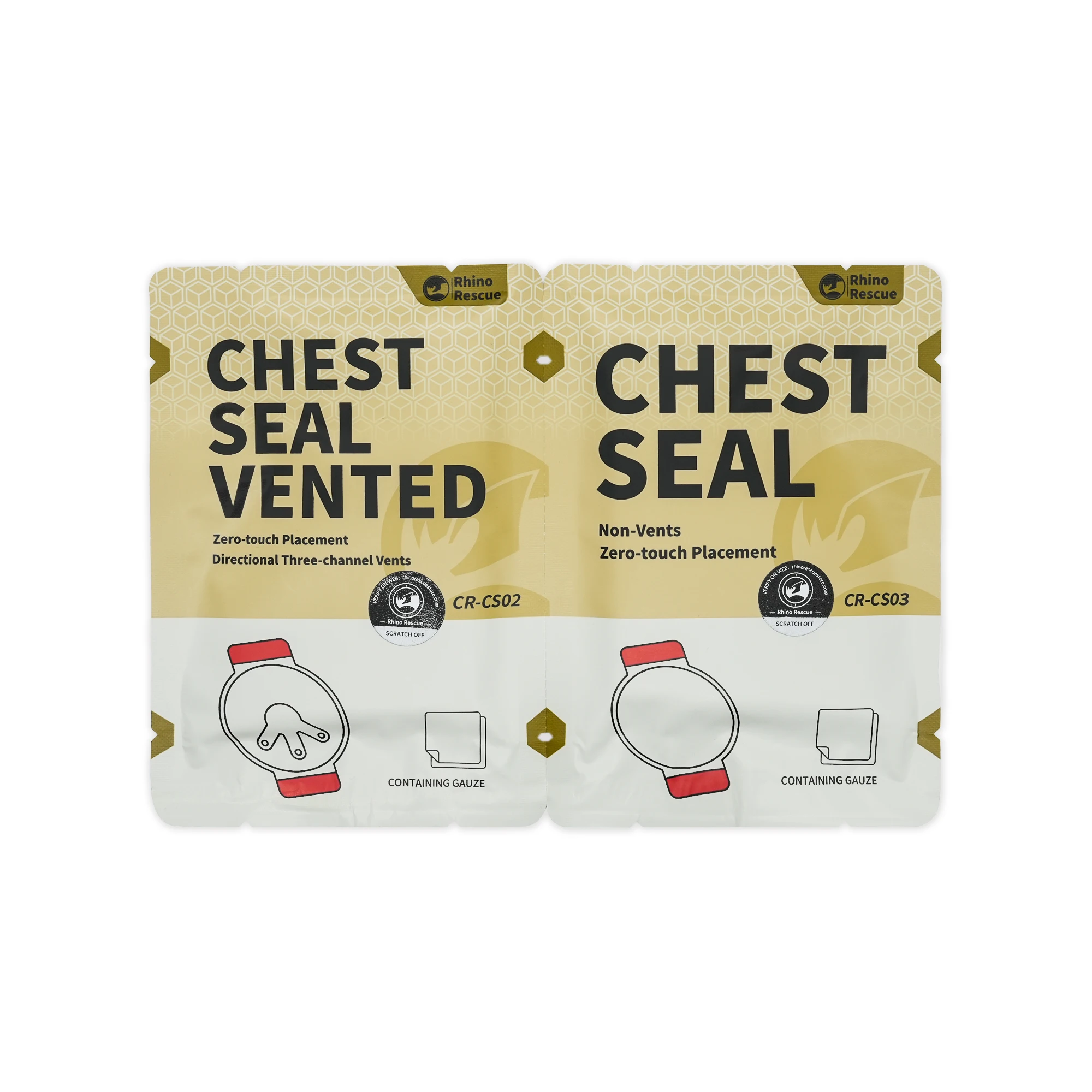 RHINO RESCUE First Aid Pneumothorax Ce Certified Medical Vented Transparent Injury Trauma Tactical Chest Seal For Stop Bleeding