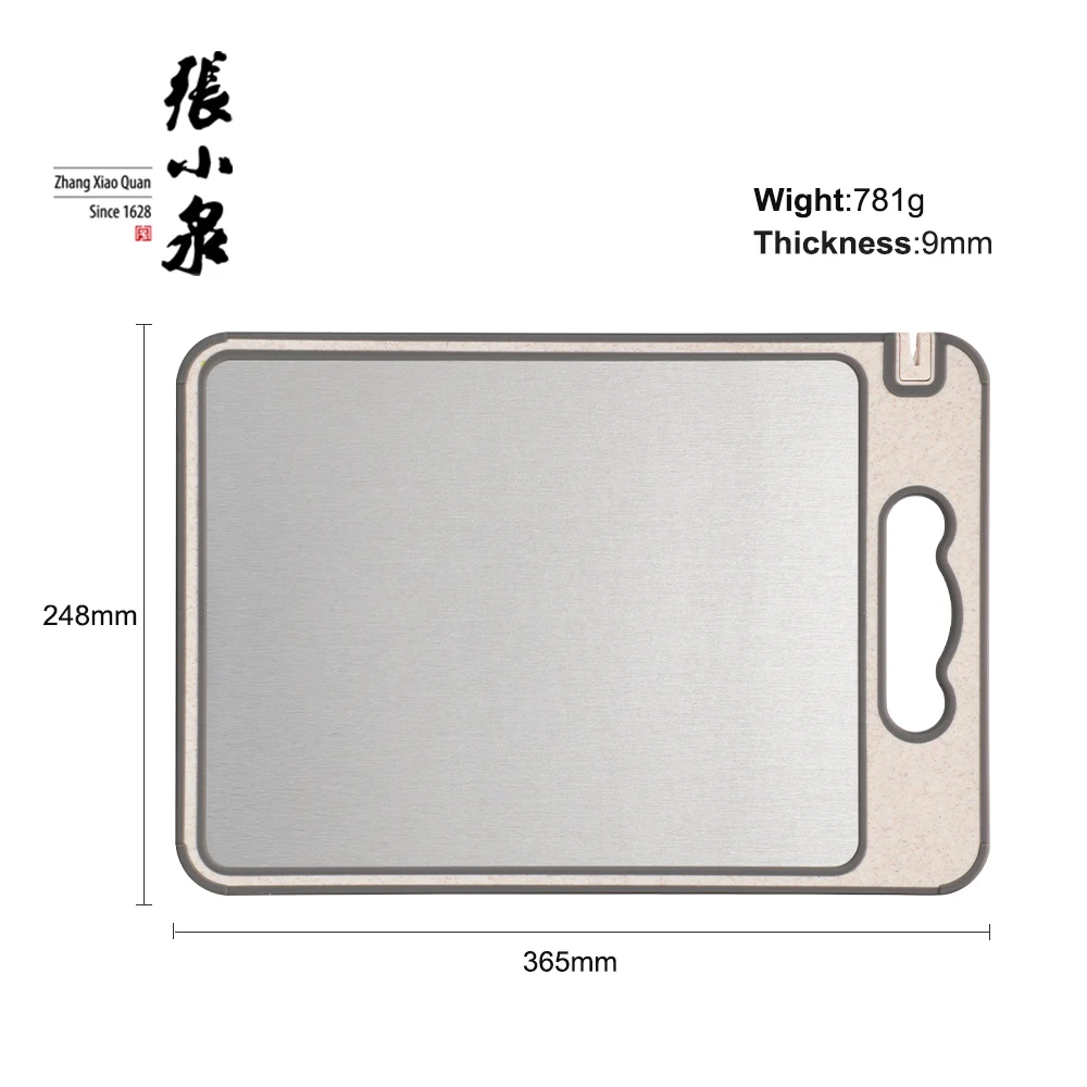 Double-Sided Cutting Board 304 Stainless Steel and Wheat Straw Plastic Chopping Board for Meat and Vegetables Non-Slip edge