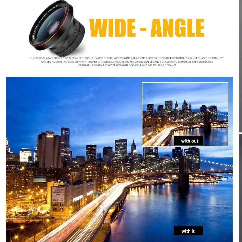 Широкоугольный объектив AI 0.6X 15X макрообъектив 2 в 1 58 мм объектив камеры мобильного телефона