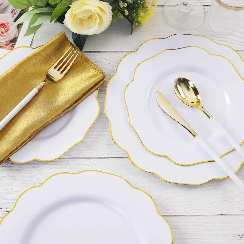 Выигрышная Экологически чистая пластиковая тарелка для свадебной вечеринки, 100% биоразлагаемые одноразовые пластиковые обеденные тарелки для еды