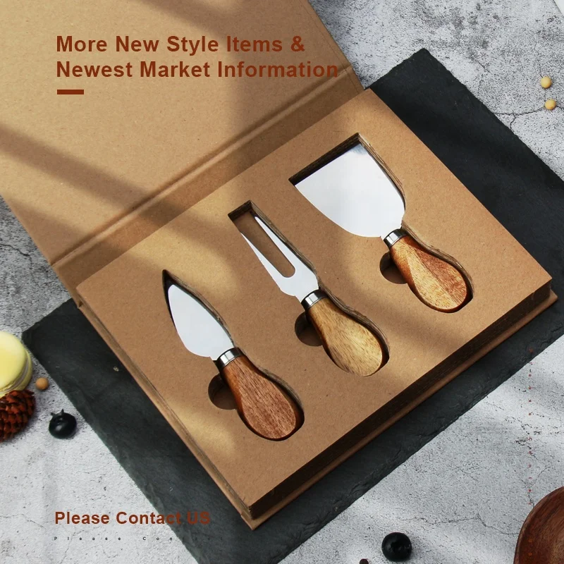 High Quality Stainless Steel Soft Small Acacia Wood Cheese Knife Set