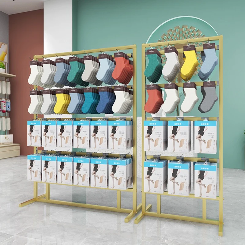Verified factory custom slipper brand sock store fixtures double side metal display rack for sandals shop