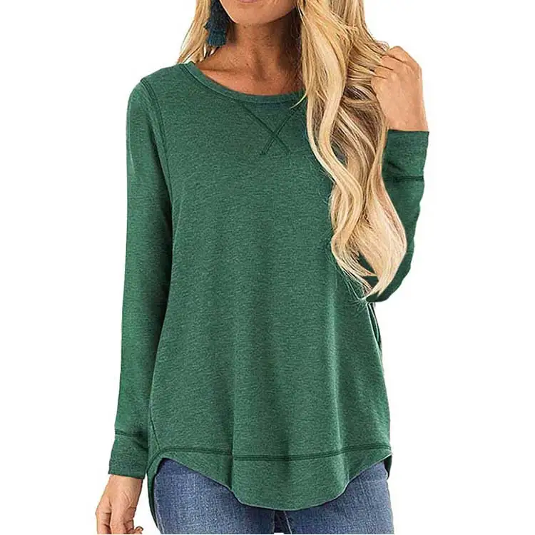 T-shirt Women In 2022 Korean Style Womens Loose Fit Long Sleeve Shirts Casual Loose Tunic V Neck Ladies Tops Side Split Tees
