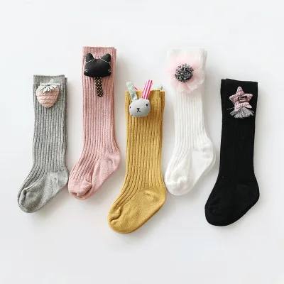 Baby Girls Knee High Socks Children Cute Cartoon Cat Princess leg Warmers Floral Cotton Girl Long Tube Dance Socks