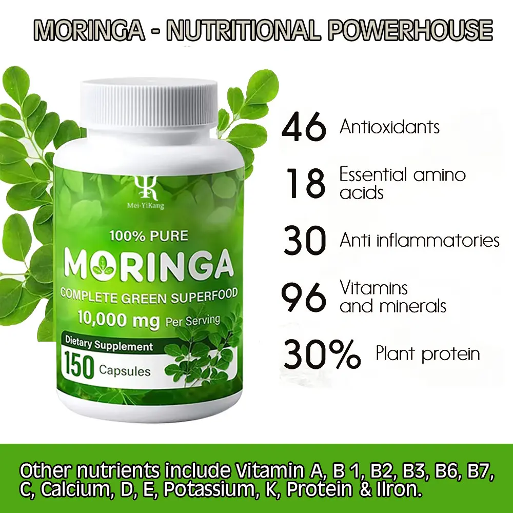 OEM dietary supplement capsules 100% pure Moringa complete green superfood vegan increase energy and digestion hard capsules