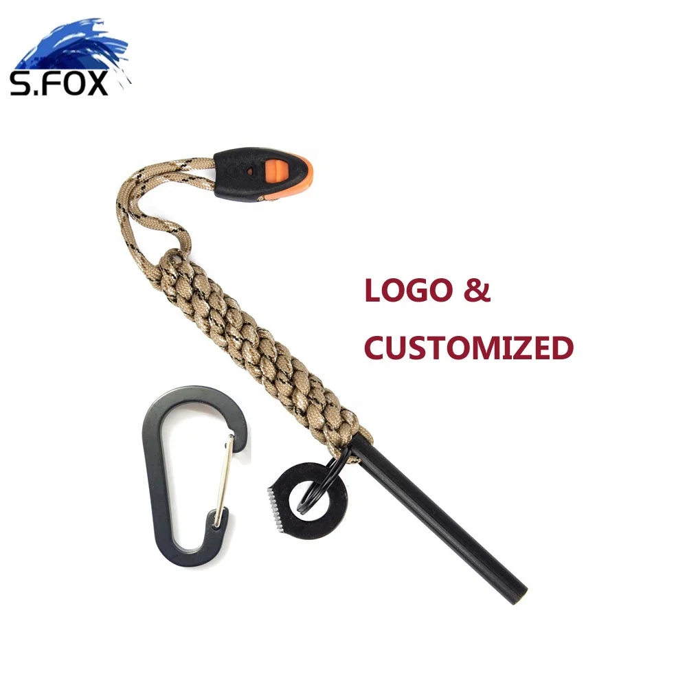 1/2x5 inch fire starter flint emergency ferrocerium survival tool fire starter with weave parachute cord