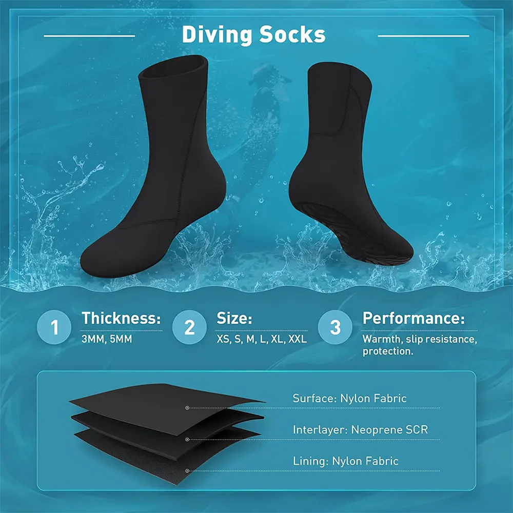 Diving Fins Socks Cold Water 3/5mm Neoprene GBS Sand Proof Beach Swim Socks for Water Sports