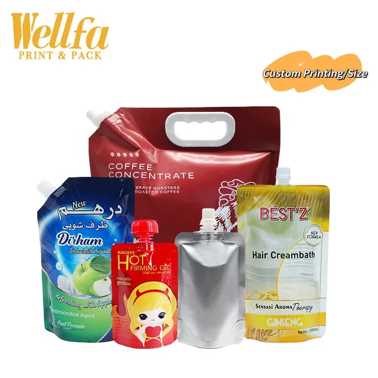 Custom Printed 200Ml 1L 2L Suction Nozzle Aluminium Foil Bag Hdpe Liquid Refill Plastic Packaging Stand up Spout Pouch
