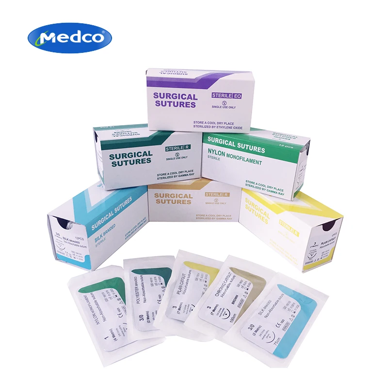 surgical suture thread Polyglycolic acid suture with needle nylon silk PGA PDO PGLA chromic catgut