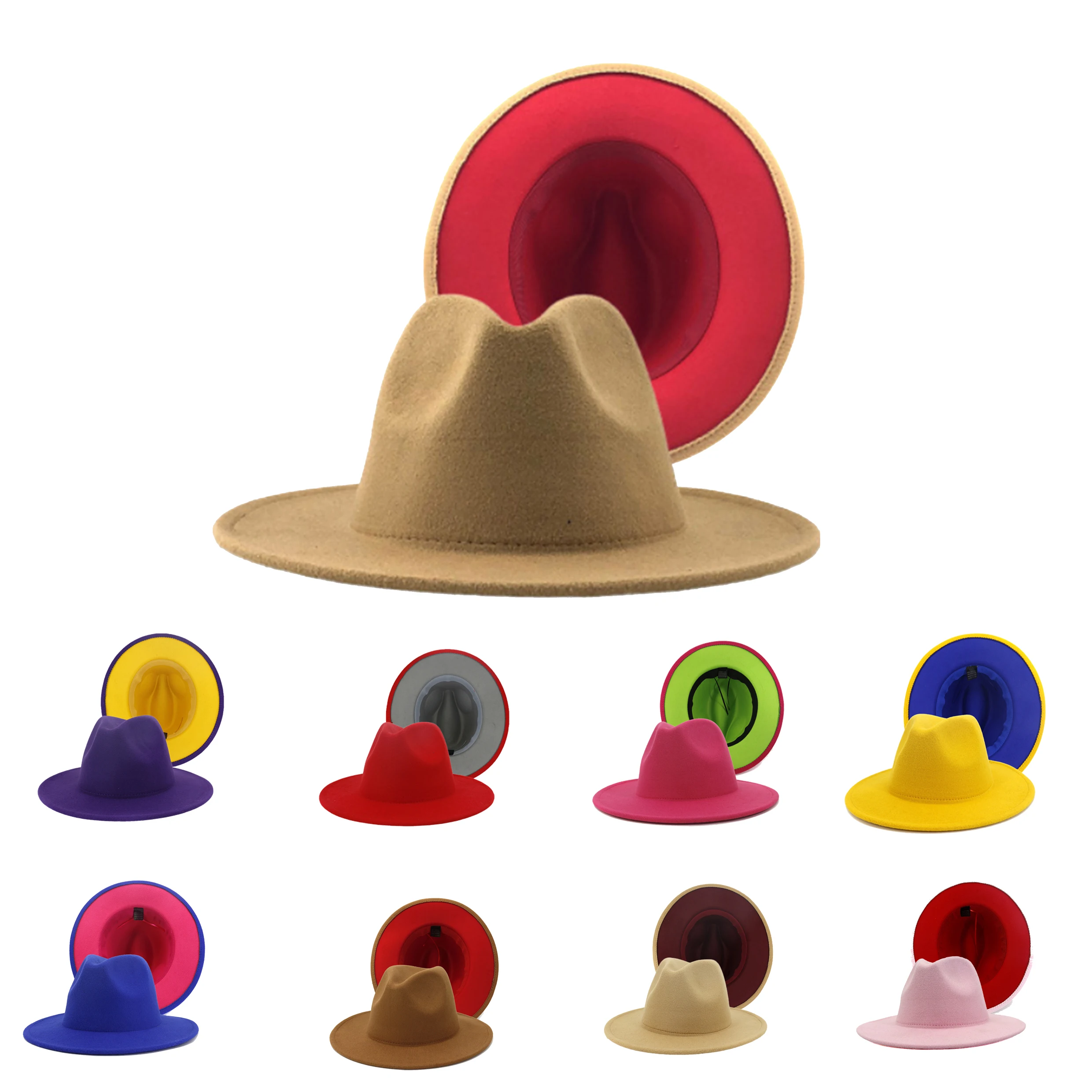 custom unisex fedora hats 2021 new wholesale  felt fedora hats Women Fedora 2 Two Tone Hats Men And Women
