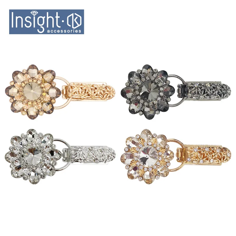 Hot Sewing Clip Buckles Custom Flower Large Fur  Buckles Crystal Rhinestone Buttons For Winter Coat