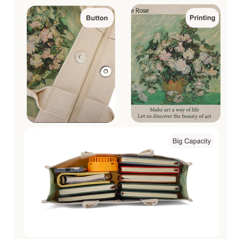 Wholesale sublimation color custom classic printed handbag beach bag cotton canvas tote shopping bag with zipper pocket button