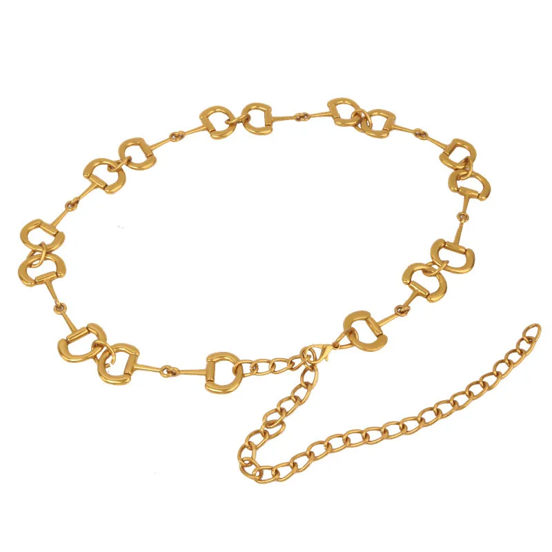 Женская цепочка на талию, платье, юбка, цепочка на свитер, аксессуары в стиле ретро с золотой буквой и пряжкой, поясной ремень