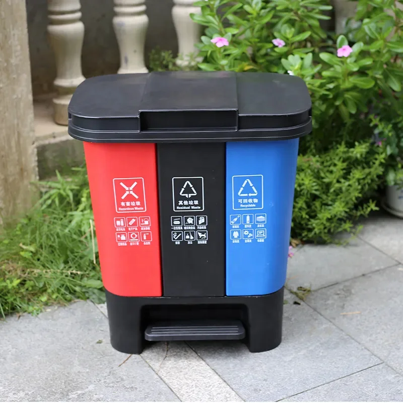 Plastic Classification School Residential Area Park Recycling Bins Various Sizes Pedal-Type Dustbins