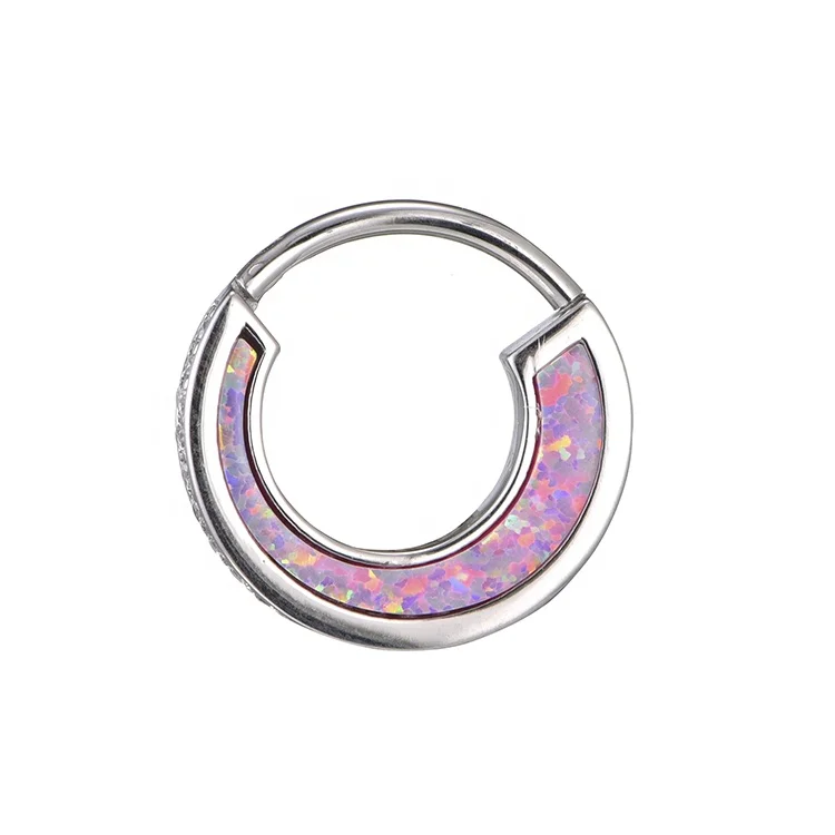 ASTM F136 Titanium Opal Septum Ring Hinged Clicker Septum Piercing Body Jewelry