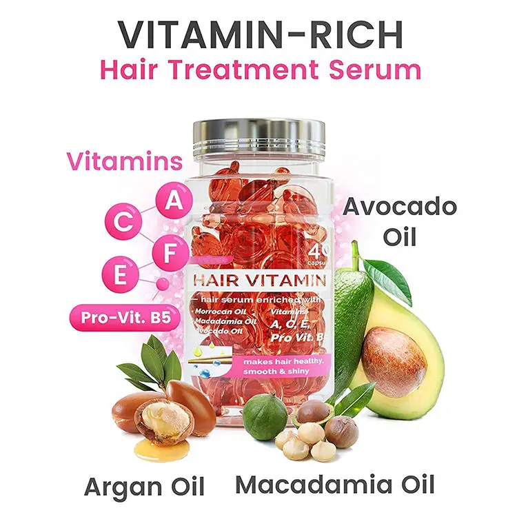 Hot Sale Private Label Organic Hair Treatment Capsule Serum Hair Care Smooth Vitamin Hair Oil Capsules