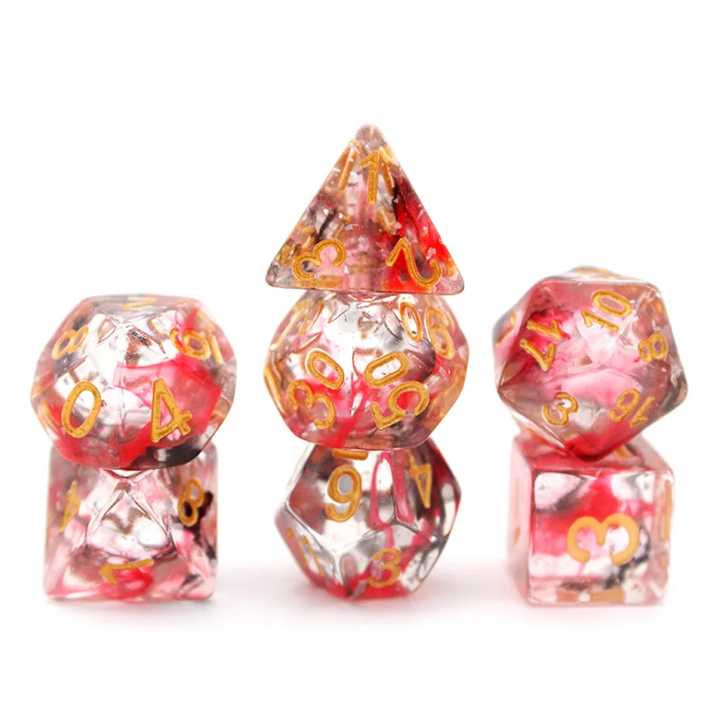 Factory Plastic Acrylic Dices 7Pcs Polyhedral Red Black Swir Custom Resin Dice 10Mm With Laser Reflect Pieces
