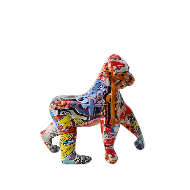 Nordic Graffiti Gorilla Resin Sculptures Colorful Painted Statues Resin Home Ornaments  Figurine For Office Living Room Decor