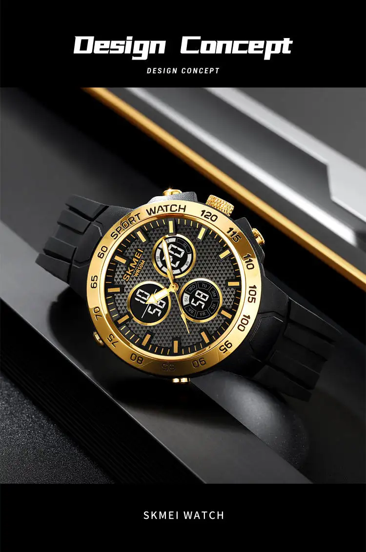 Skmei 2106 fancy odm men digital watch best Silicone strap water resist double display  sports watch manufacturer